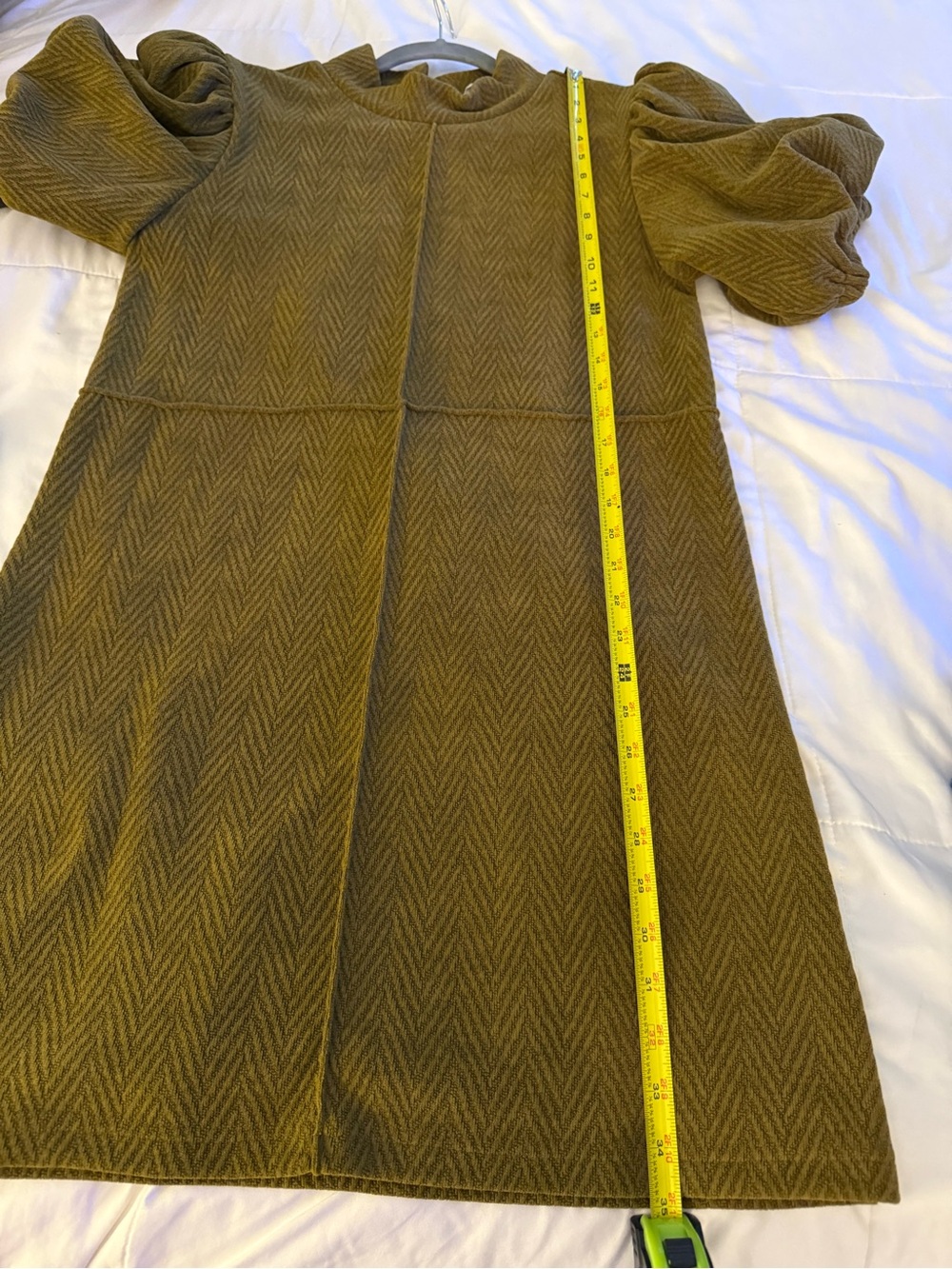 NWT-THML-Olive Puff-Sleeve High-Neck Dress-Med - Picture 9 of 10